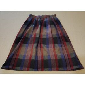 Vintage CLAUDE Plaid A Line Midi Skirt Women's Wool Blend Size 8 Made USA L